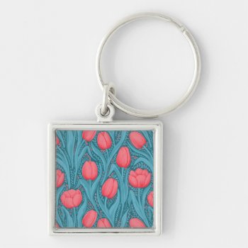 Tulips In Blue And Red Keychain by katstore at Zazzle