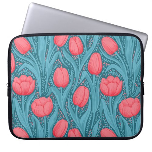 Tulips in blue and red laptop sleeve