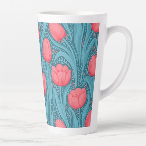 Tulips in blue and red latte mug