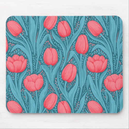 Tulips in blue and red mouse pad