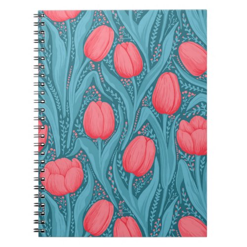 Tulips in blue and red notebook