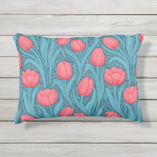Tulips in blue and red outdoor pillow