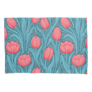 Tulips in blue and red pillow case