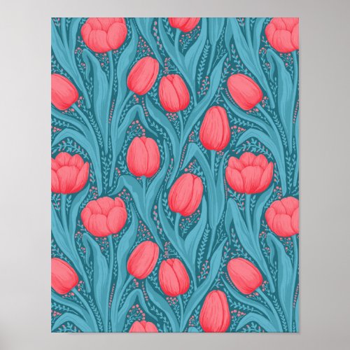 Tulips in blue and red poster