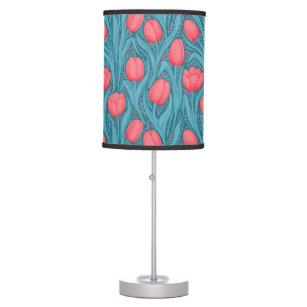 Tulips in blue and red table lamp