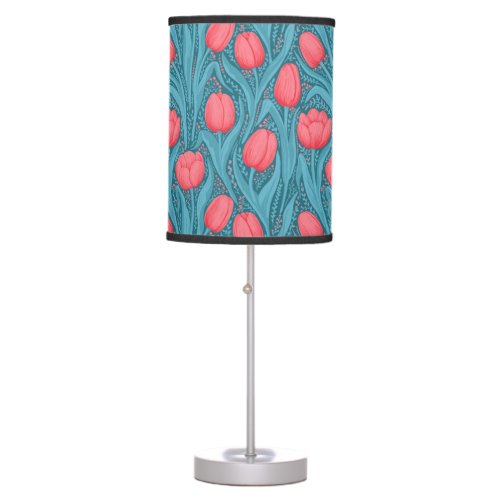 Tulips in blue and red table lamp