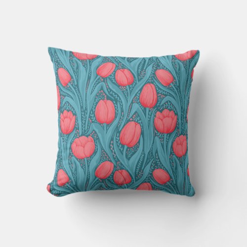 Tulips in blue and red throw pillow