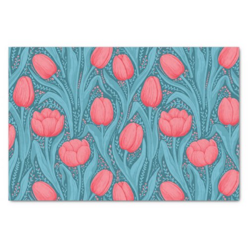 Tulips in blue and red tissue paper