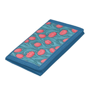 Tulips in blue and red trifold wallet