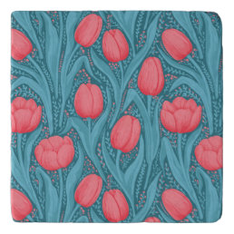 Tulips in blue and red trivet
