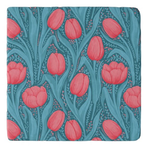 Tulips in blue and red trivet