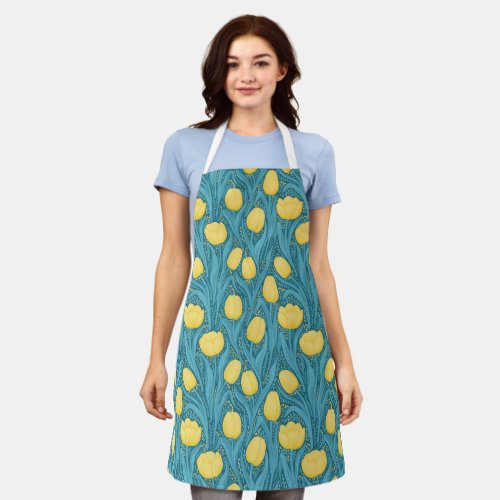 Tulips in blue and yellow apron