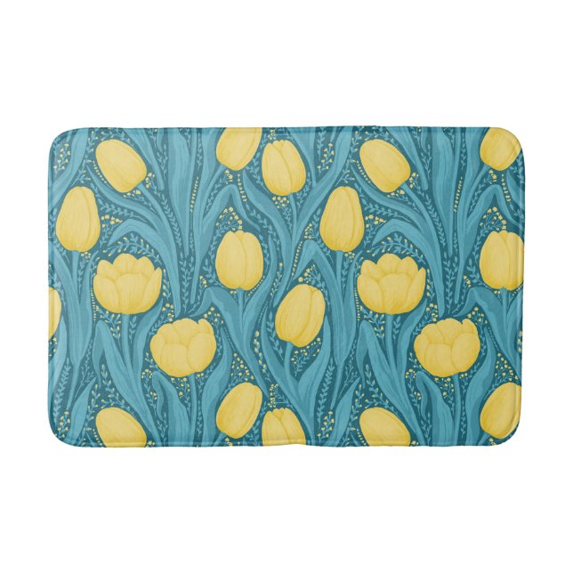 Tulips in blue and yellow bath mat (Front)