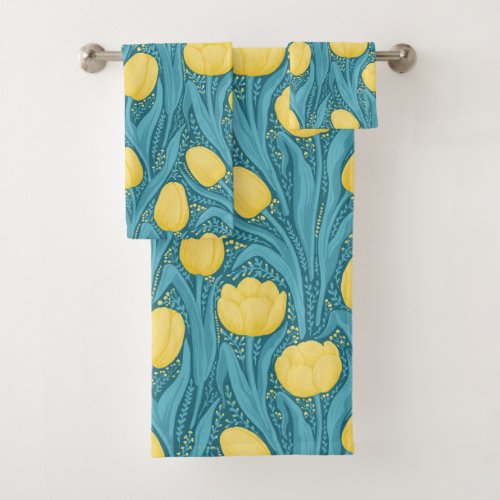 Tulips in blue and yellow bath towel set