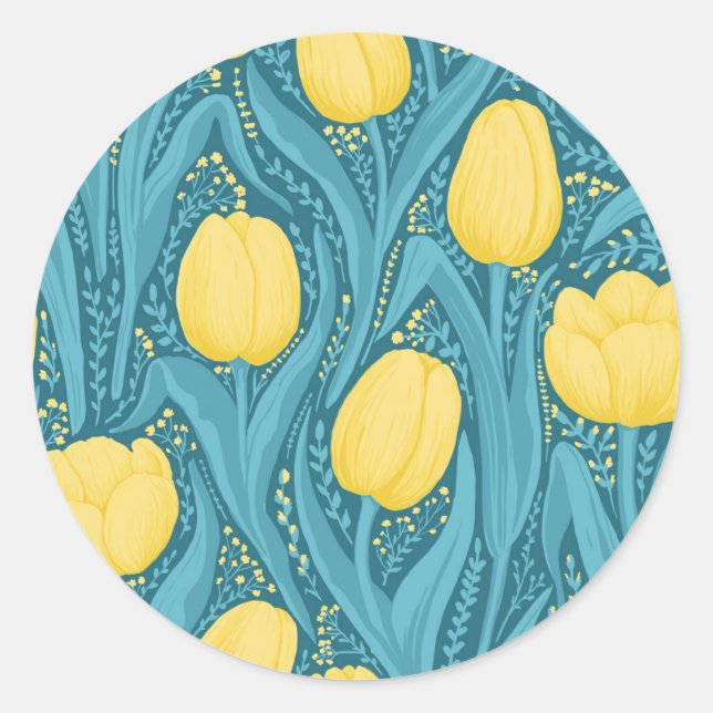 Tulips in blue and yellow classic round sticker (Front)