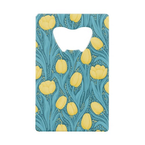 Tulips in blue and yellow credit card bottle opener