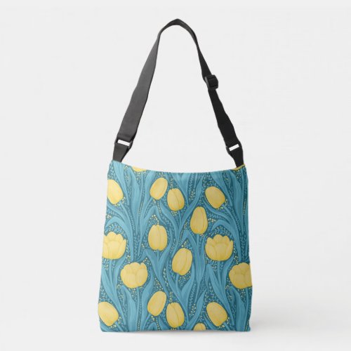 Tulips in blue and yellow crossbody bag