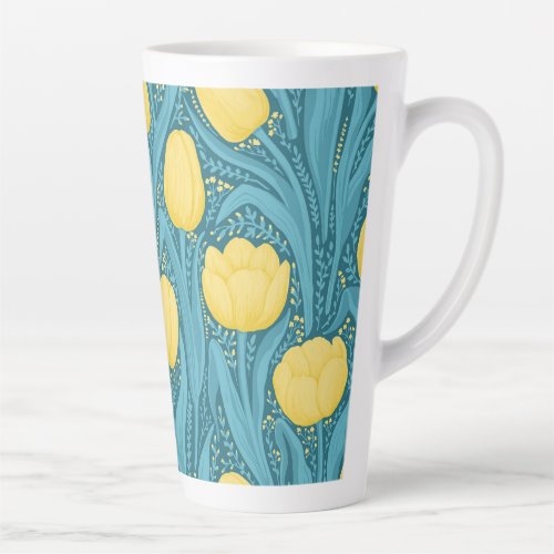 Tulips in blue and yellow latte mug