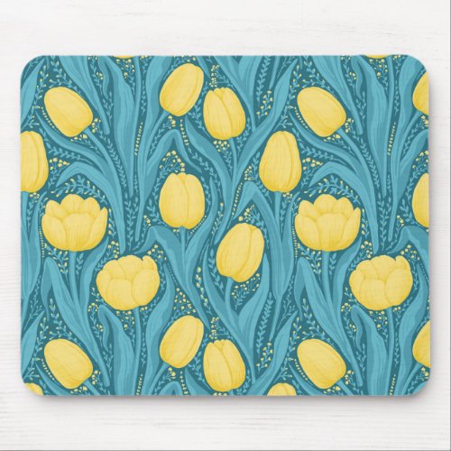 Tulips in blue and yellow mouse pad