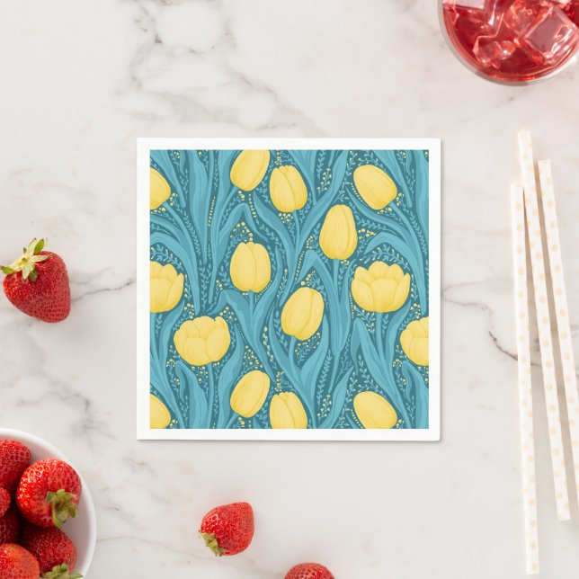 Tulips in blue and yellow napkins (Insitu)