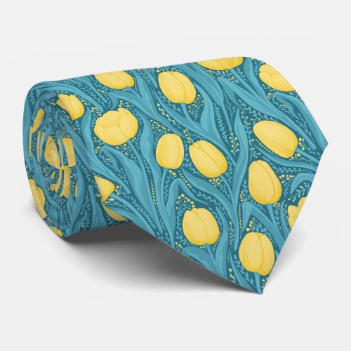 Tulips in blue and yellow neck tie