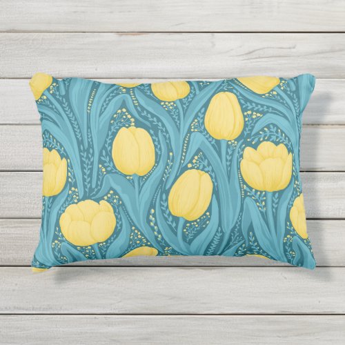 Tulips in blue and yellow outdoor pillow