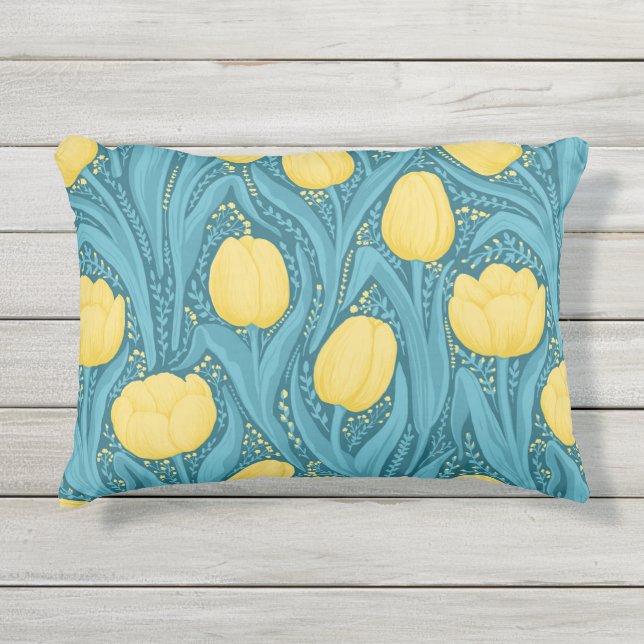 Tulips in blue and yellow outdoor pillow (Front)