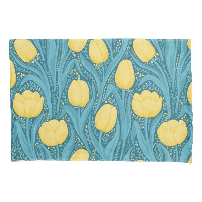 Tulips in blue and yellow pillow case (Front-Left)