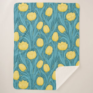 Tulips in blue and yellow sherpa blanket