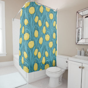 Tulips in blue and yellow shower curtain