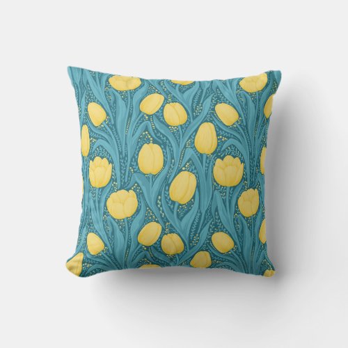 Tulips in blue and yellow throw pillow