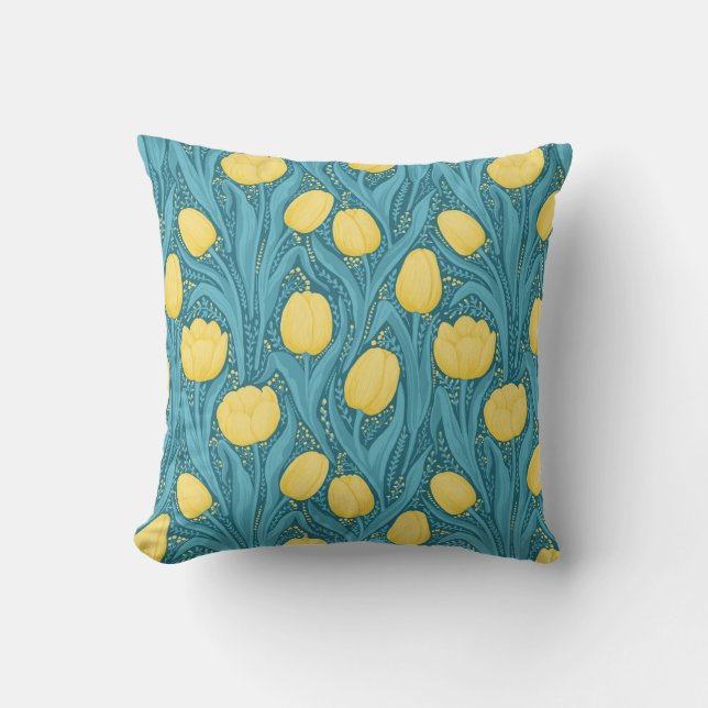 Tulips in blue and yellow throw pillow (Front)