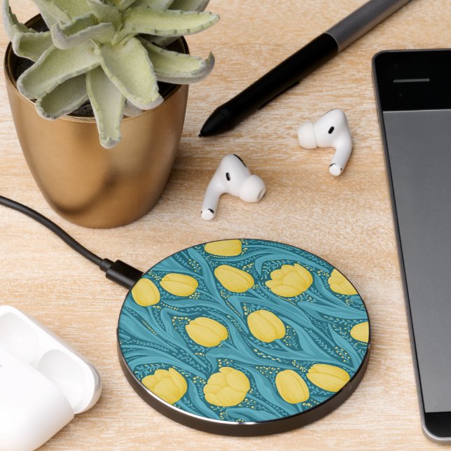 Tulips in blue and yellow wireless charger  (Desk 2)