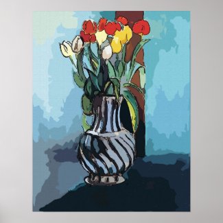 Tulips in Blue Vase Poster