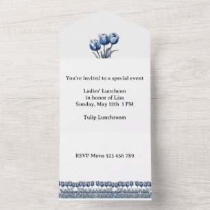 Tulips in Delft Blue customizable All In One Invitation