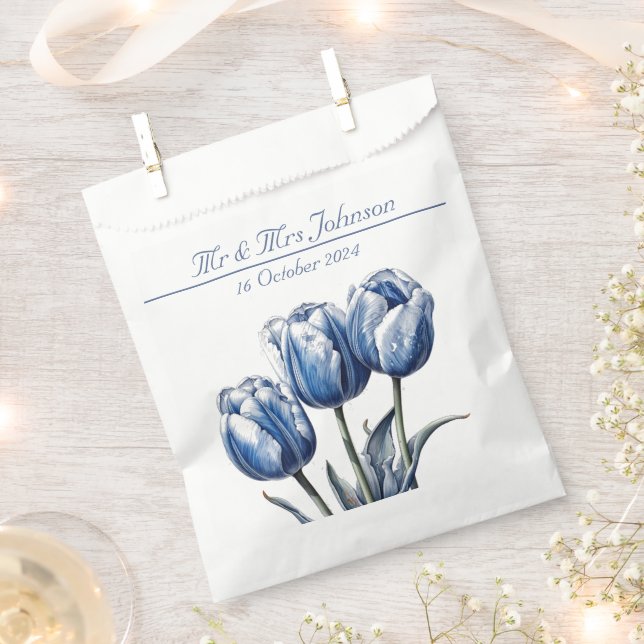Tulips in Delft Blue customizable Favor Bag (Clipped)