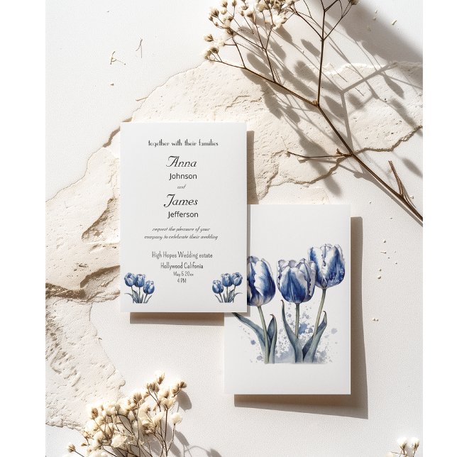 Tulips in Delft Blue customizable Invitation (Creator Uploaded)