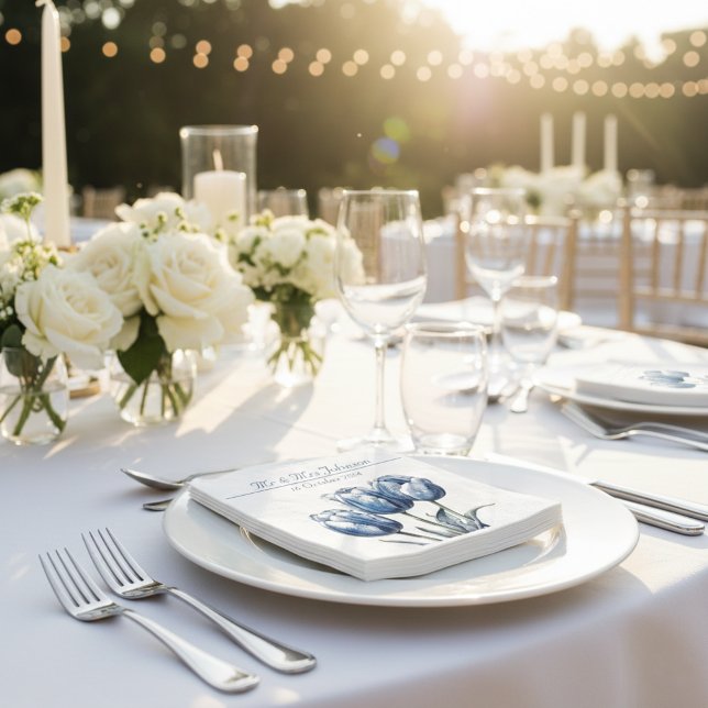 Tulips in Delft Blue customizable Napkins (Creator Uploaded)