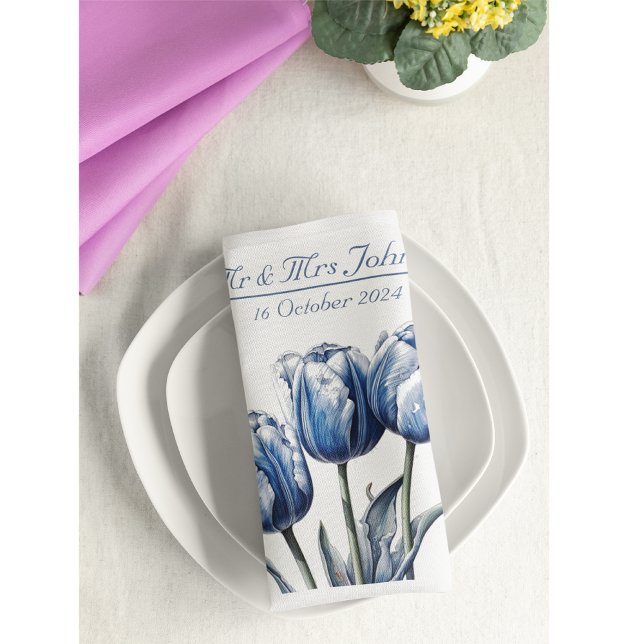 Tulips in Delft Blue customizable Napkins (Creator Uploaded)