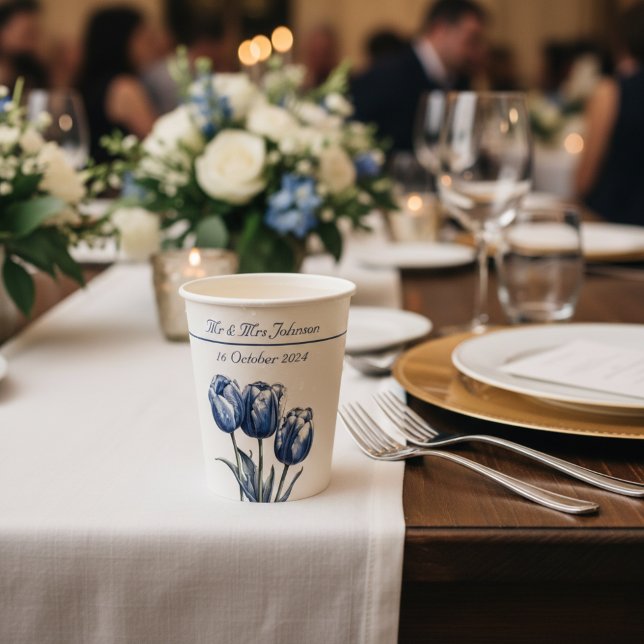 Tulips in Delft Blue customizable Paper Cups (Creator Uploaded)