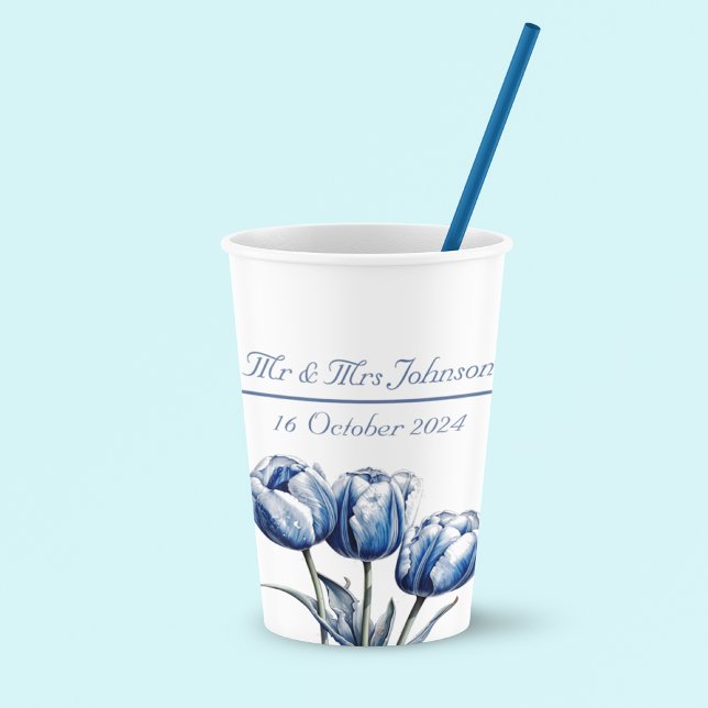 Tulips in Delft Blue customizable Paper Cups (Creator Uploaded)