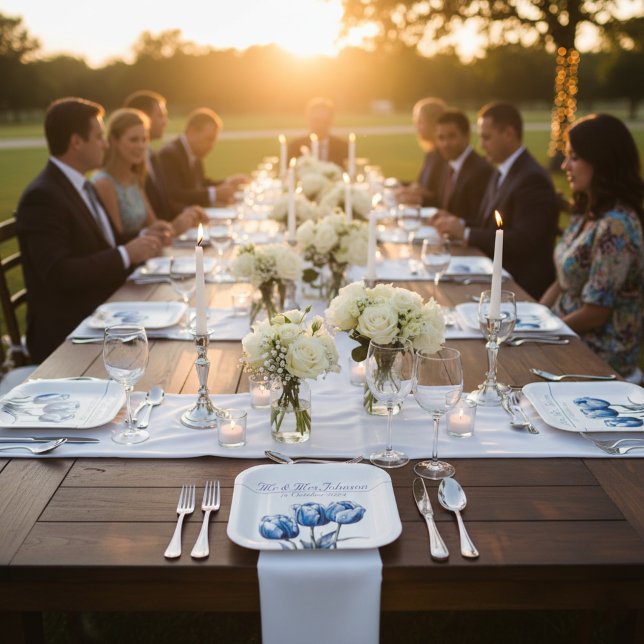 Tulips in Delft Blue customizable Paper Plates (Creator Uploaded)