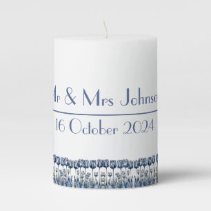 Tulips in Delft Blue customizable Pillar Candle