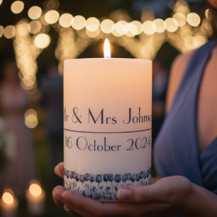 Tulips in Delft Blue customizable Pillar Candle