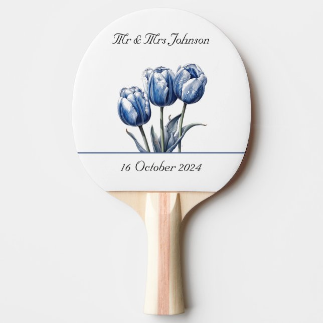 Tulips in Delft Blue customizable Ping Pong Paddle (Front)