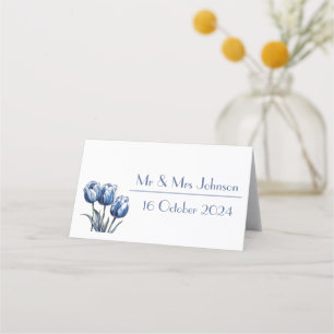 Tulips in Delft Blue customizable Place Card