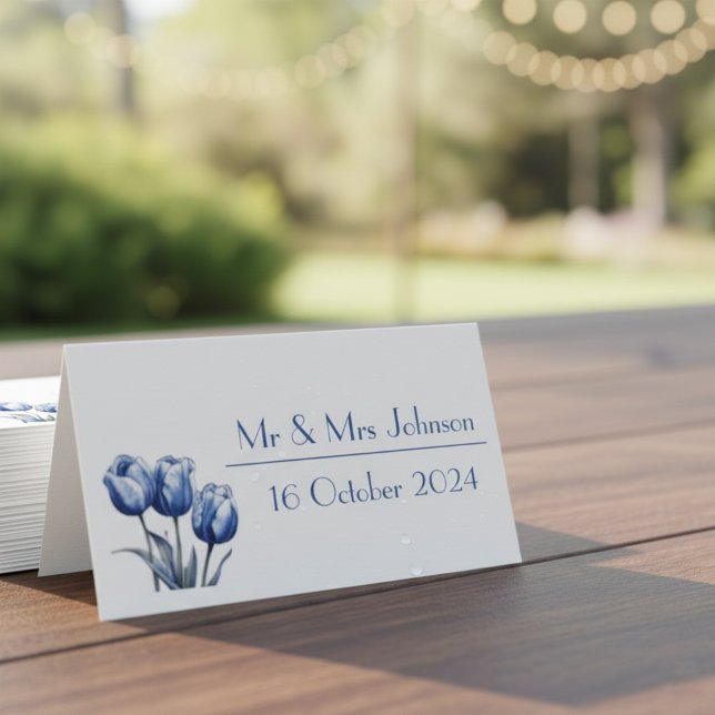 Tulips in Delft Blue customizable Place Card (Creator Uploaded)