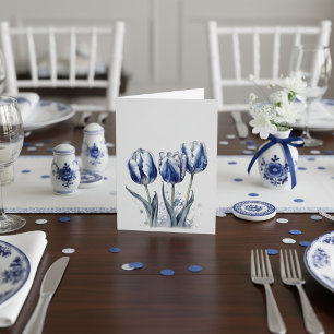Tulips in Delft Blue customizable  RSVP Card