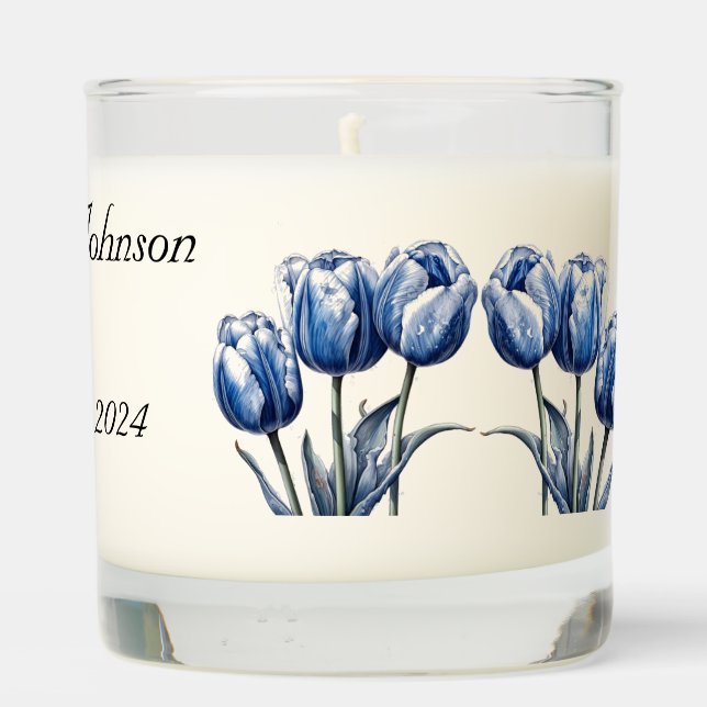 Tulips in Delft Blue customizable Scented Candle (Back)