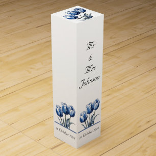 Tulips in Delft Blue customizable Wine Box
